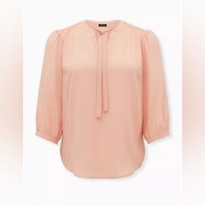 1X • Torrid •  Georgette Tie Neck Peasant Blouse ~ Flirty Peach Beige